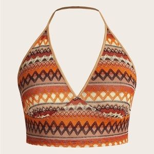 SHEIN ICON Plus Chevron Embroidery Top